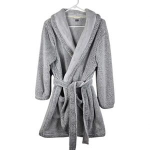 Aerie Women's Soft Heathered Grey Fuzzy Short Tie Closure Bathrobe Size M